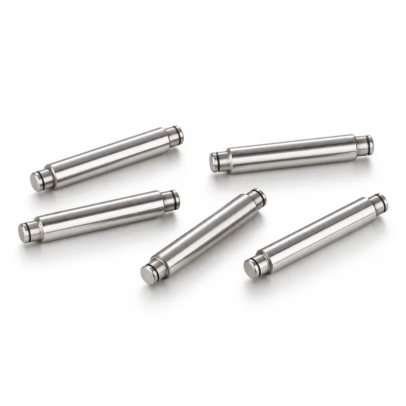 Short precision pins with grooves on a light background
