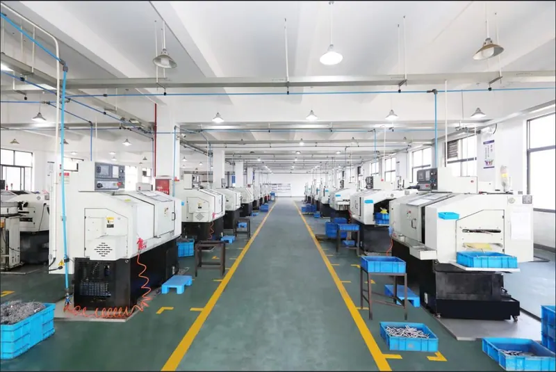 CNC turning workshop with rows of lathes